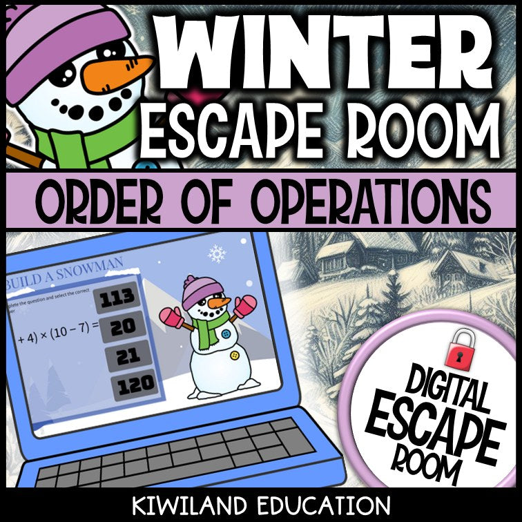 Order of Operations Winter digital escape room for Grades 4-7