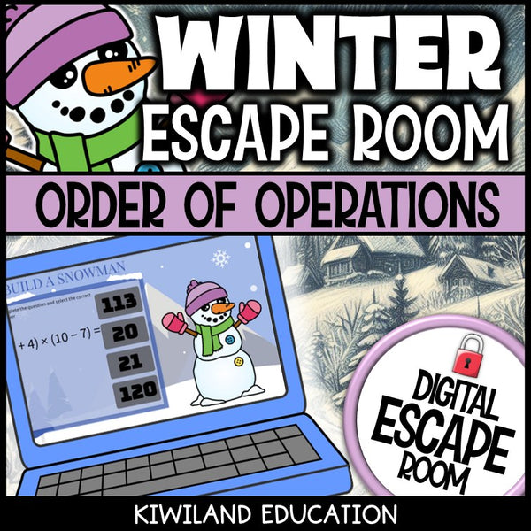 Order of Operations Winter digital escape room for Grades 4-7