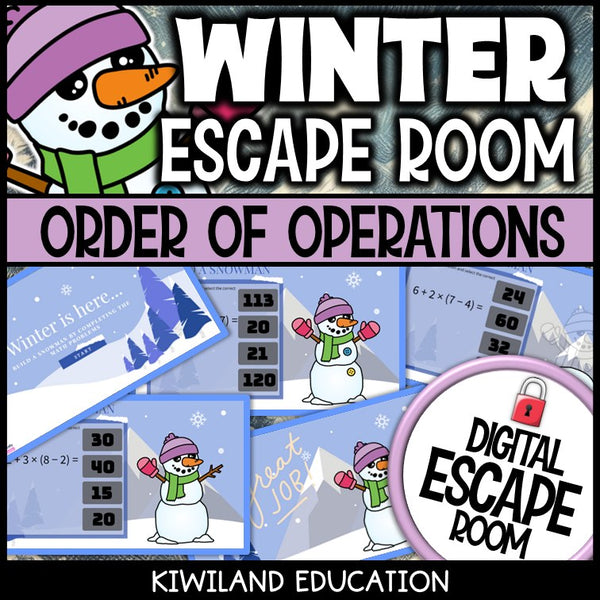 Winter order of operations escape room puzzle screen