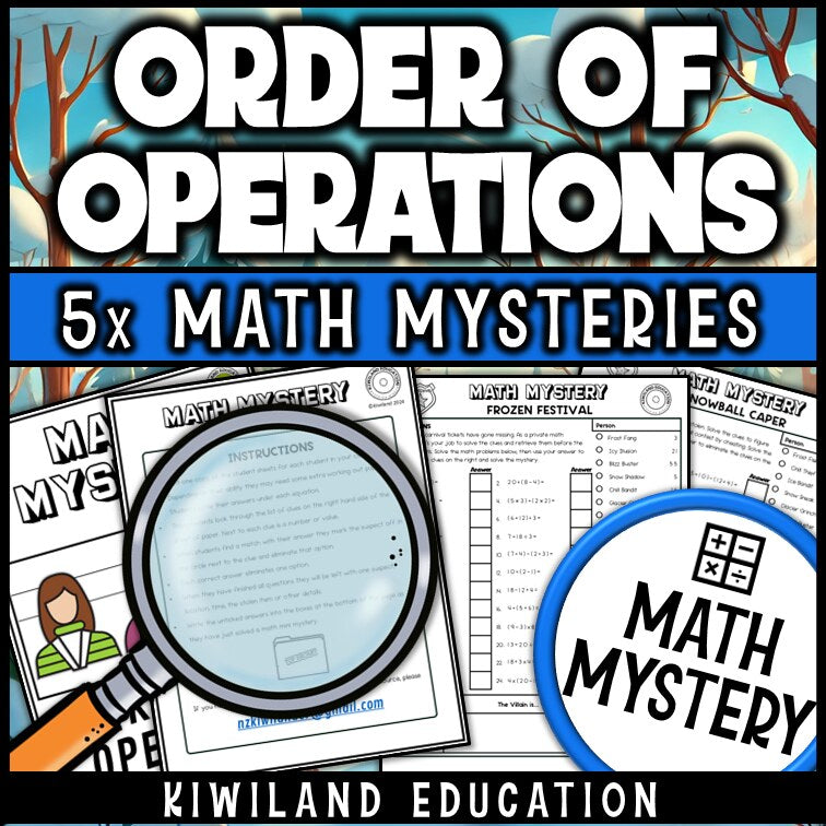 Winter order of operations math mystery worksheet sample page