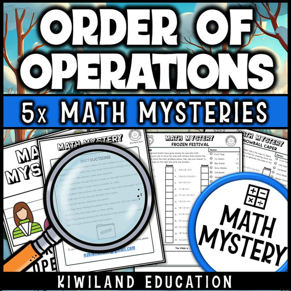 Winter order of operations math mystery worksheet sample page