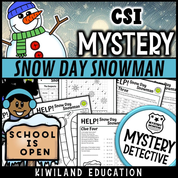 Winter snow day snowman CSI mystery detective grades 2-5