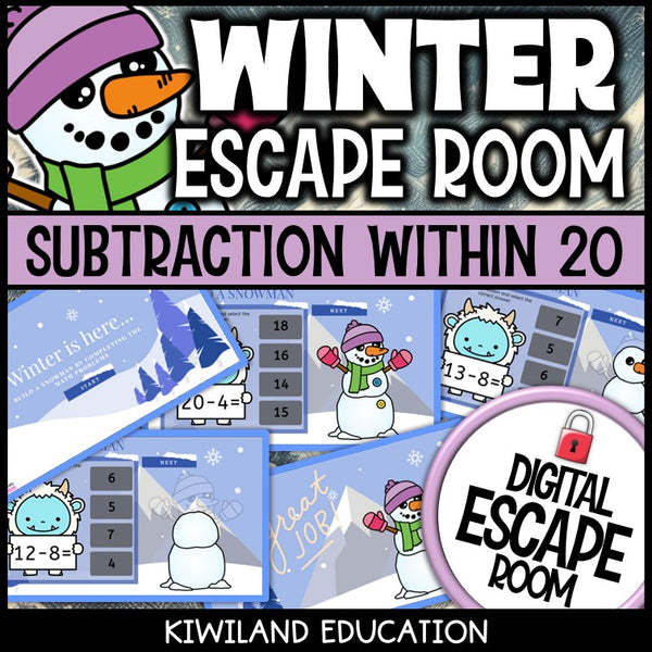 Winter subtraction escape room puzzle screen