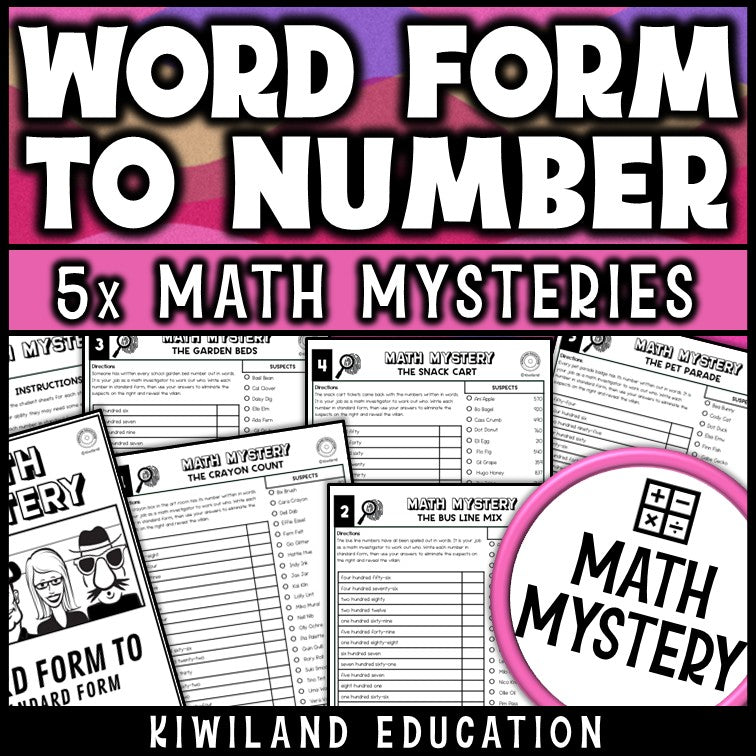 Word form to standard form math mystery worksheets for 2nd grade
