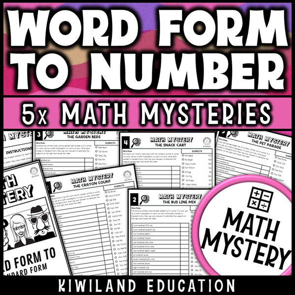 Word form to standard form math mystery worksheets for 2nd grade