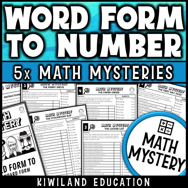Word form to standard form math mystery worksheets for 4th grade