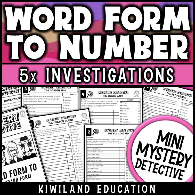 Word form to standard form mystery detective worksheets 2nd grade