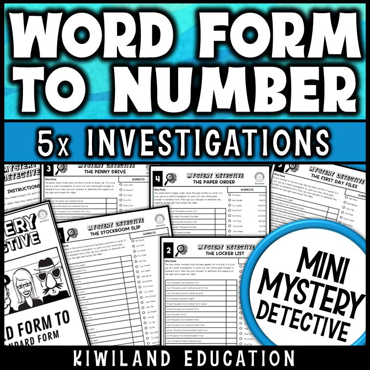 Word form to standard form mystery detective worksheets 4th grade