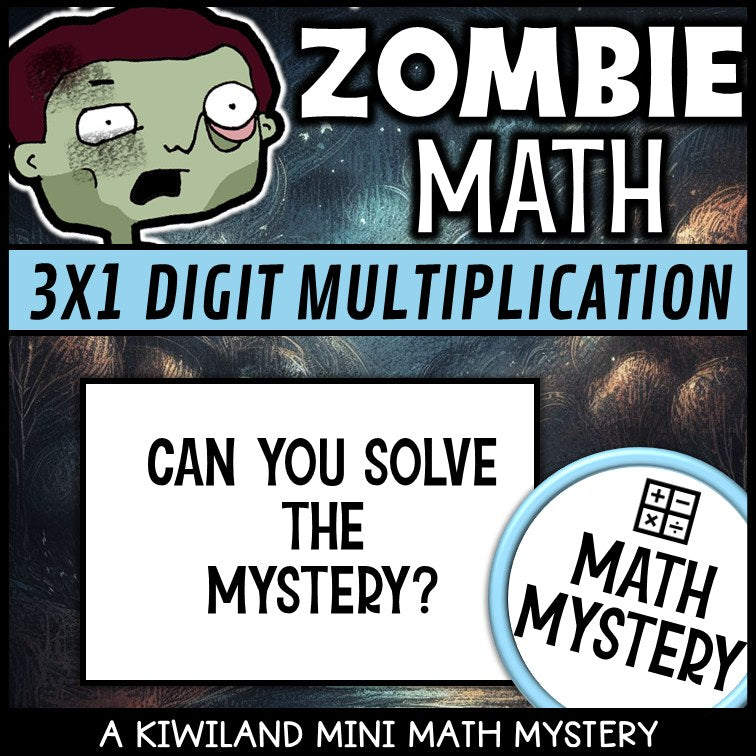 Can you solve the mystery, zombie 3-digit by 1-digit multiplication printable activity