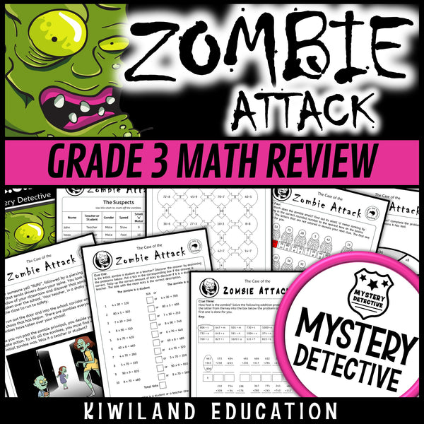 Zombie attack CSI mystery detective grade 3 review multiplication