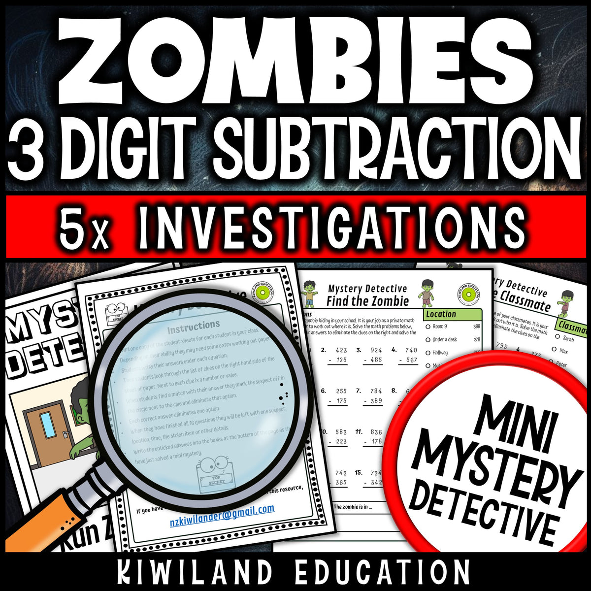 Zombie detective cases subtracting three digit numbers