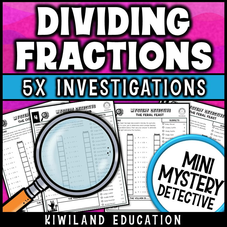 Zombie mystery detective dividing fractions answer keys printable