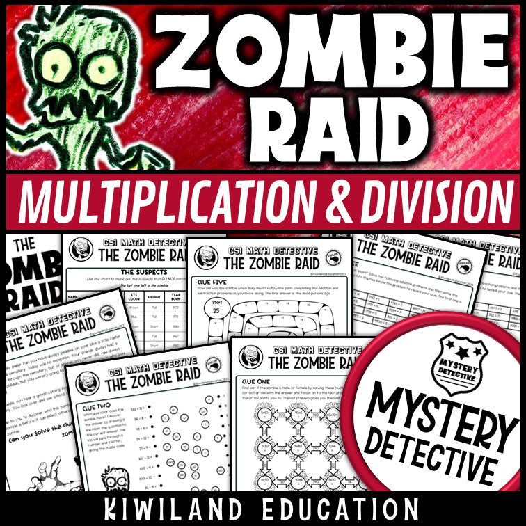 Zombie raid CSI mystery detective multiplication division grade 4